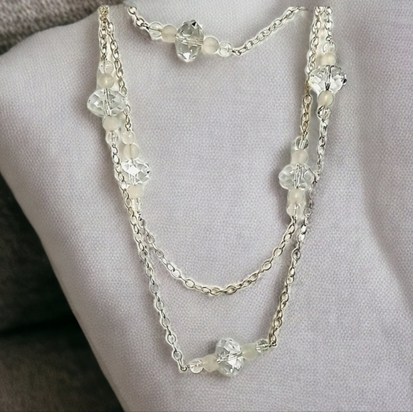 Vintage .925 Sterling Silver Faceted Crystal Long Beaded Necklace - Picture 7 of 16